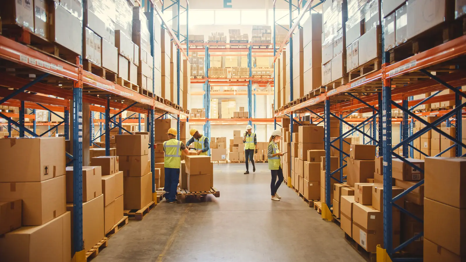 Industrial warehouse distribution center with racking