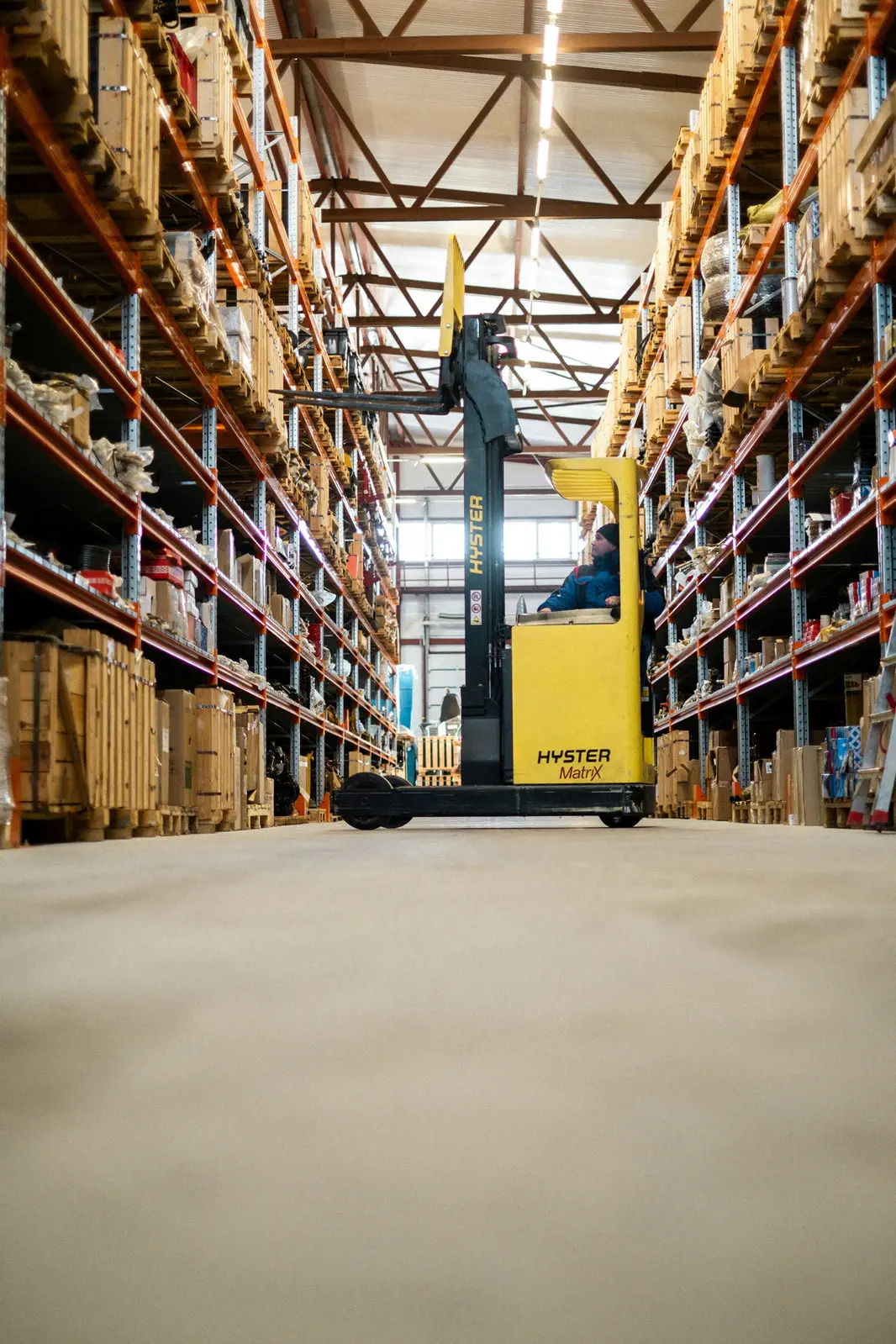 electrical forklift in warehouse